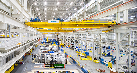 Large gas turbines on a modern factory production line