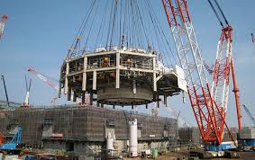 Large prefabricated module being installed at a Hitachi ABWR construction site